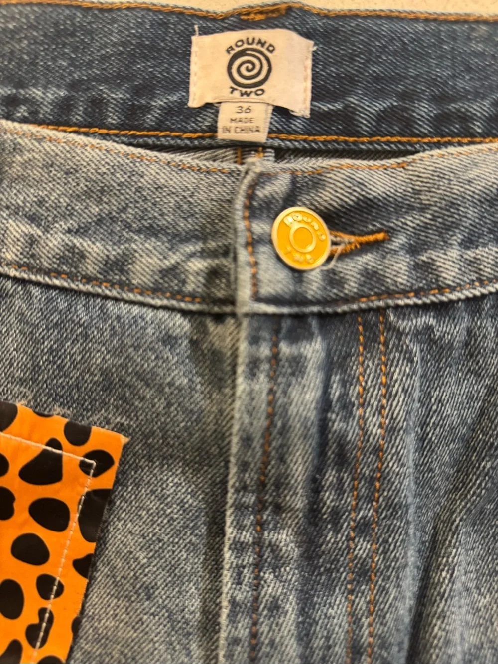 Patchwork Wide Leg Jeans in Blue with Mixed Fabric Panels